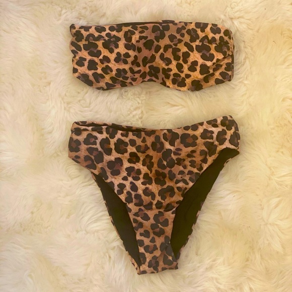 Leopard Print Bandeau Bikini Top & Bottom - Picture 1 of 5